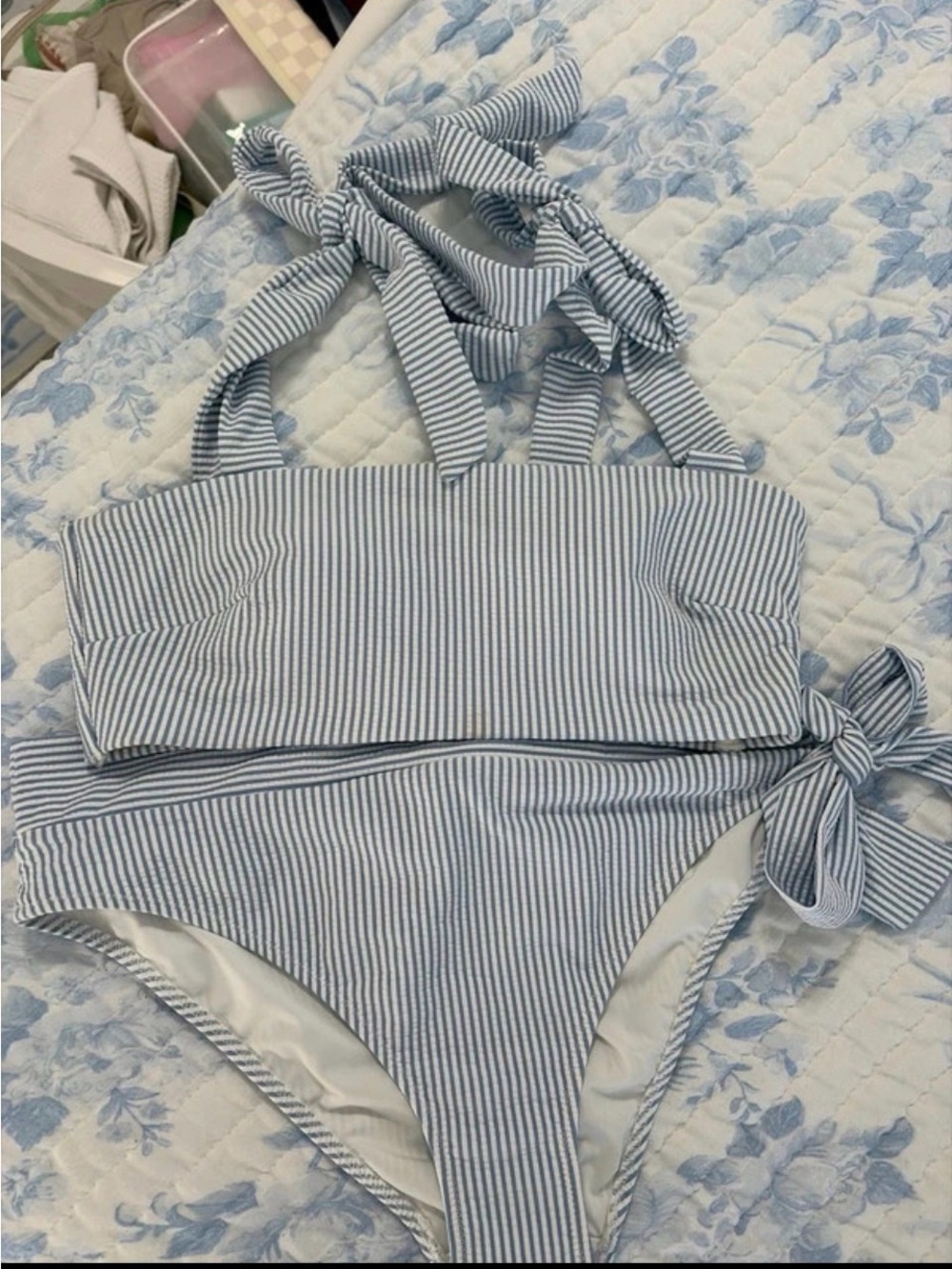 H&M Blue and White Striped Women's Two-Piece Bikini